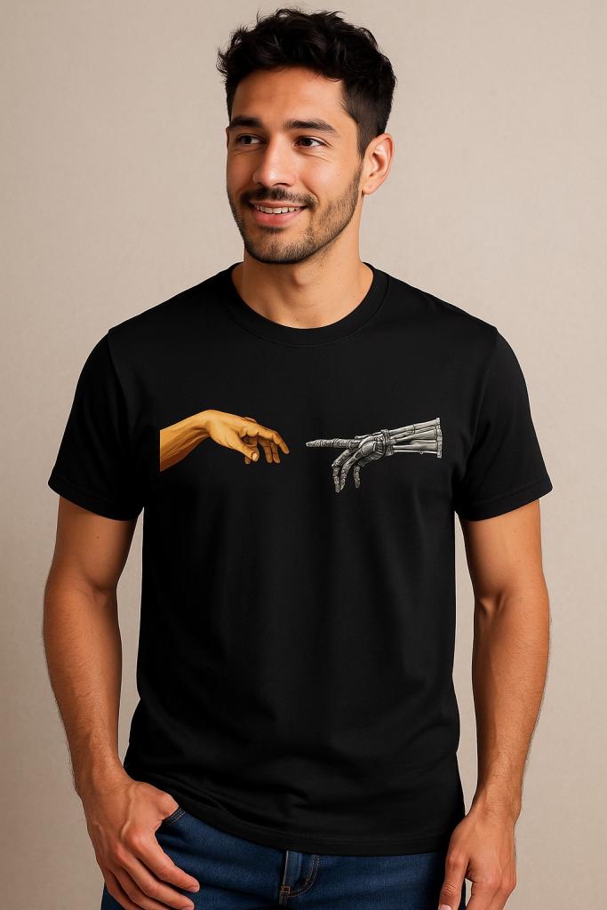 men wearing a geeky ai shirt