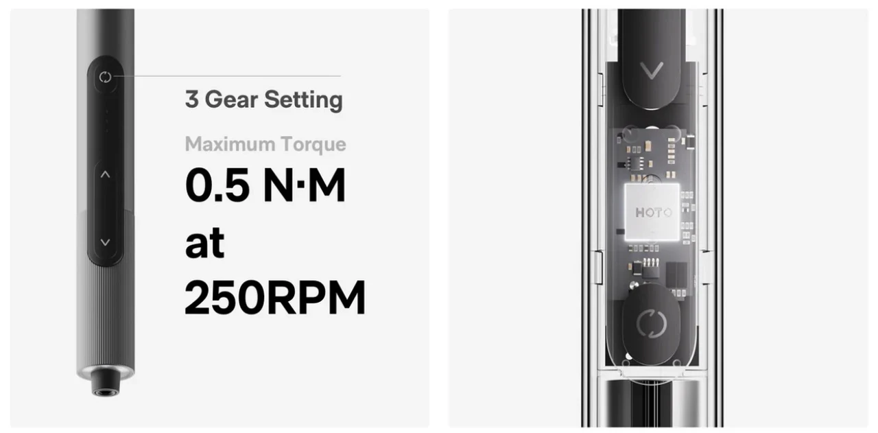 Three torque settings ensure precise control