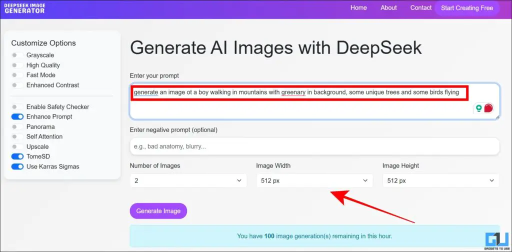 enter prompt in deepseek image generator