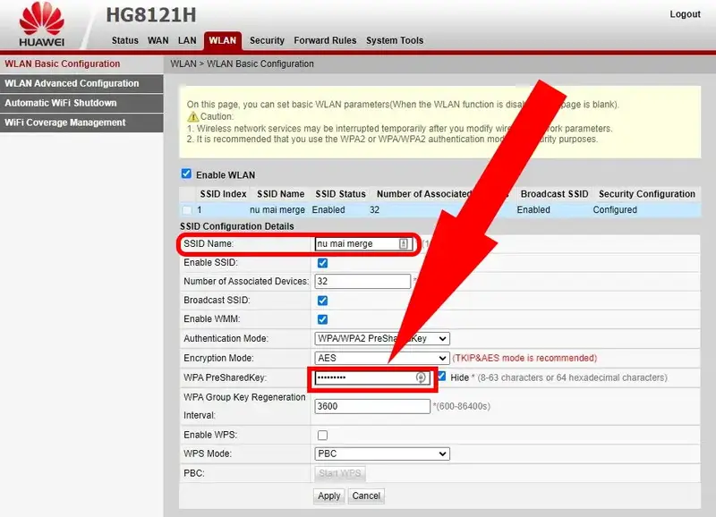 Wi-Fi Password in router settings